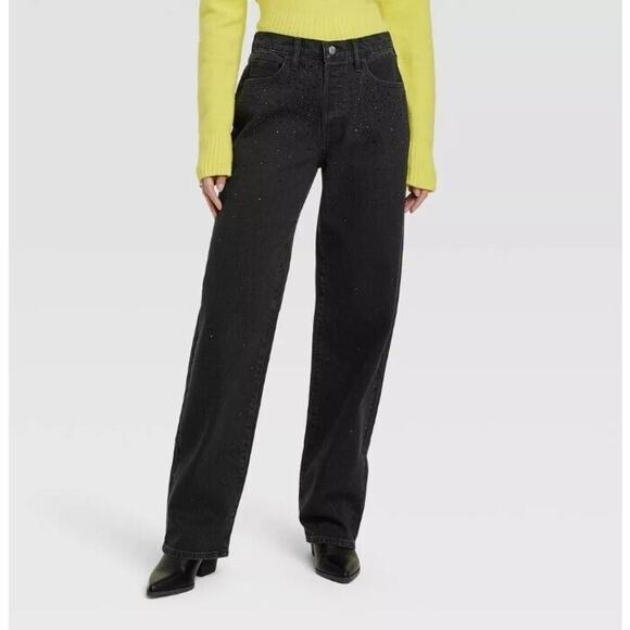 Universal Thread Mid Rise 90s Baggy Embellished Jeans Womens 6R Jeweled Wide - Picture 3 of 10